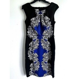 London Times Blue & Black Sleeveless Shift Dress Size 8